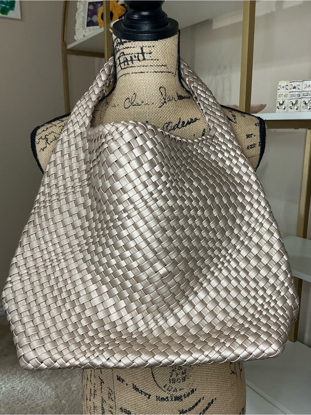 Woven Shoulder Hobo Bag in Bronze/Gold - Picture 1 of 6